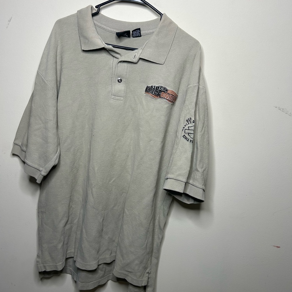 Vintage USA Harley Davidson Polo Shirt Biker Motorcycle Tan Khaki Embroidered